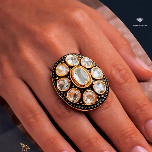 Polki Ring in Silver Silver Ring Polki Diamonds Rings