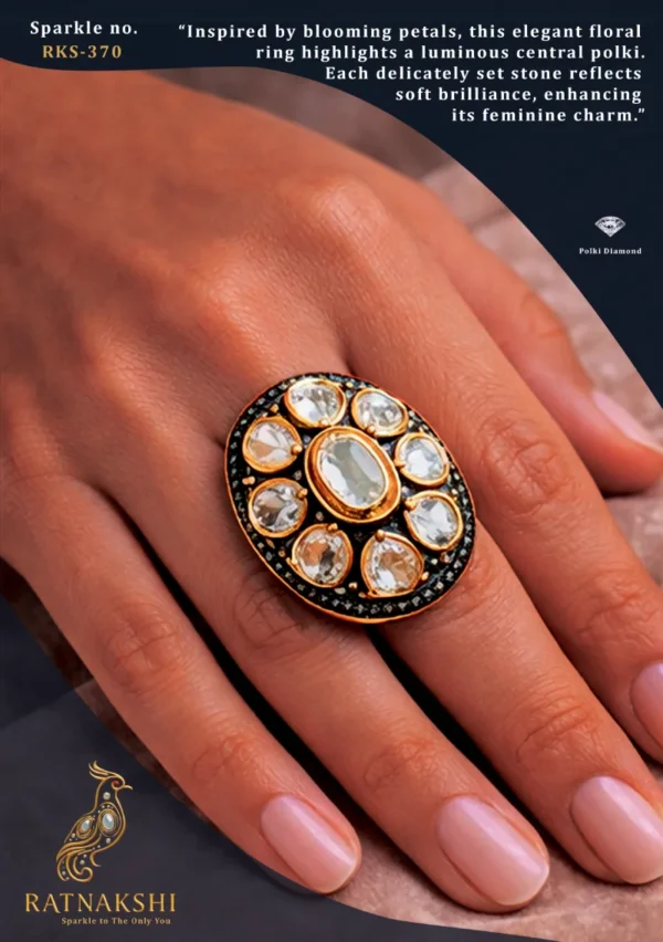 Polki Ring in Silver Silver Ring Polki Diamonds Rings