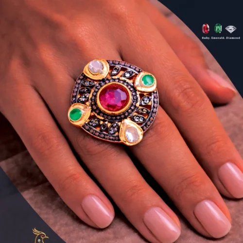 Ratnakshi Ring Ratnakshi Victorian Ring Silver Ring Victorial Riing Polki Ring Ruby Ring Emerald Ring