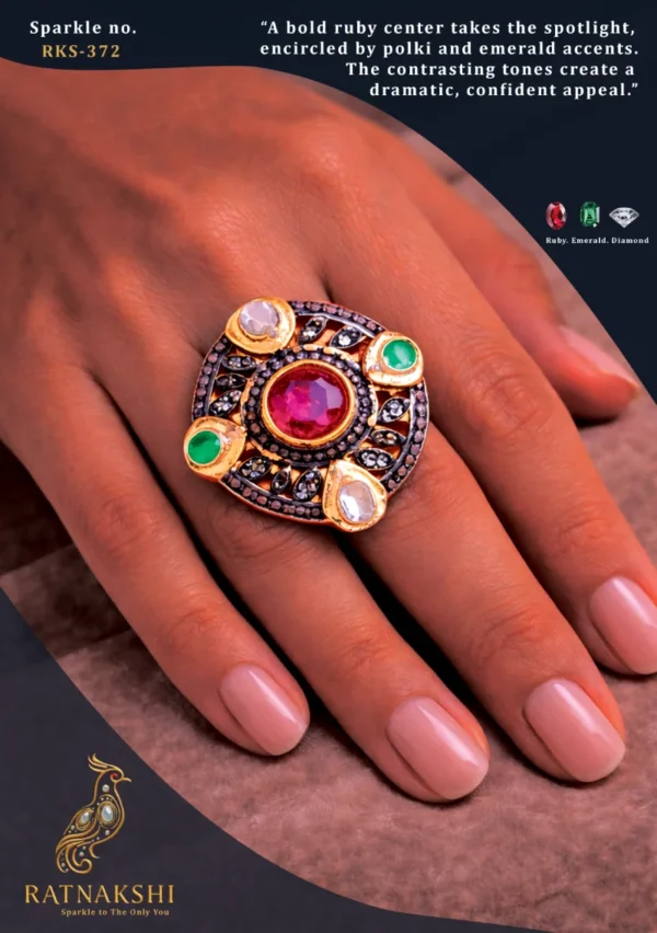Ratnakshi Ring Ratnakshi Victorian Ring Silver Ring Victorial Riing Polki Ring Ruby Ring Emerald Ring
