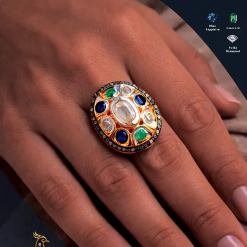 Ratnakshi Rings Blue Sapphire & Emerald Ring Polki ring Victorian Ring