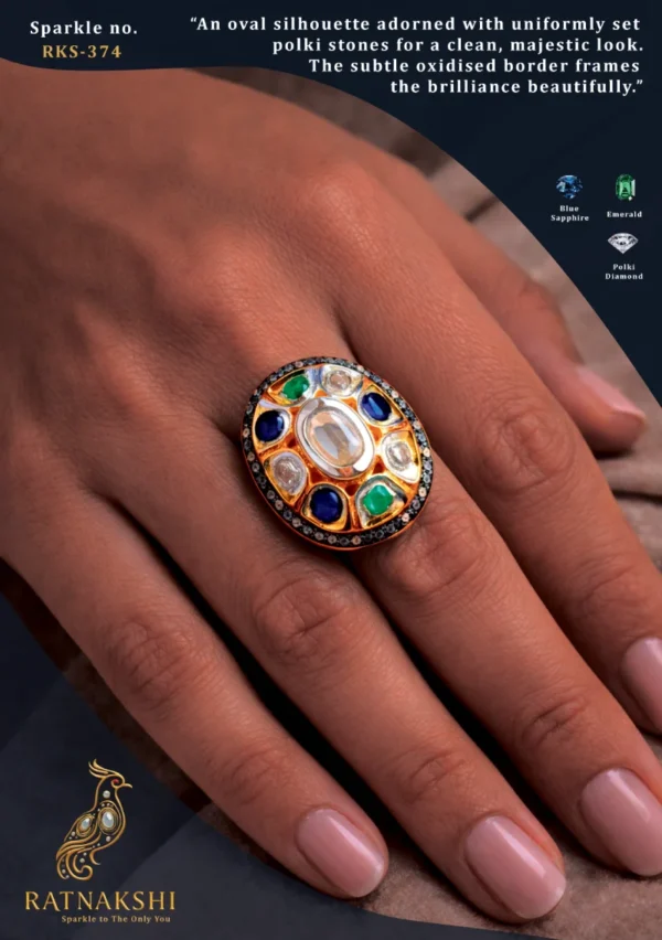 Ratnakshi Rings Blue Sapphire & Emerald Ring Polki ring Victorian Ring