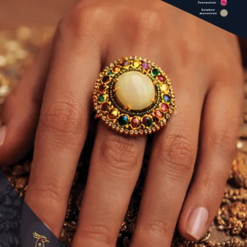 Ratnakshi Ring Multi-colored tourmaline Ring in Silver