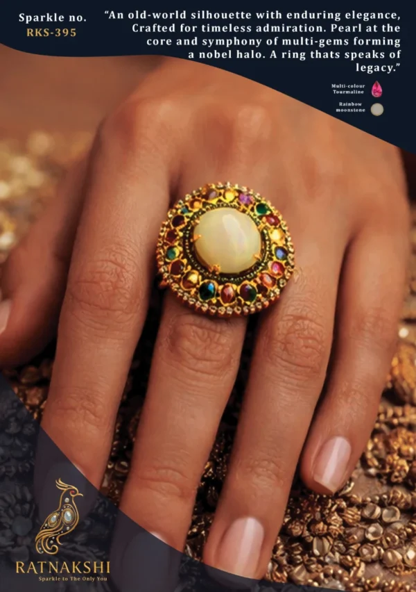 Ratnakshi Ring Multi-colored tourmaline Ring in Silver