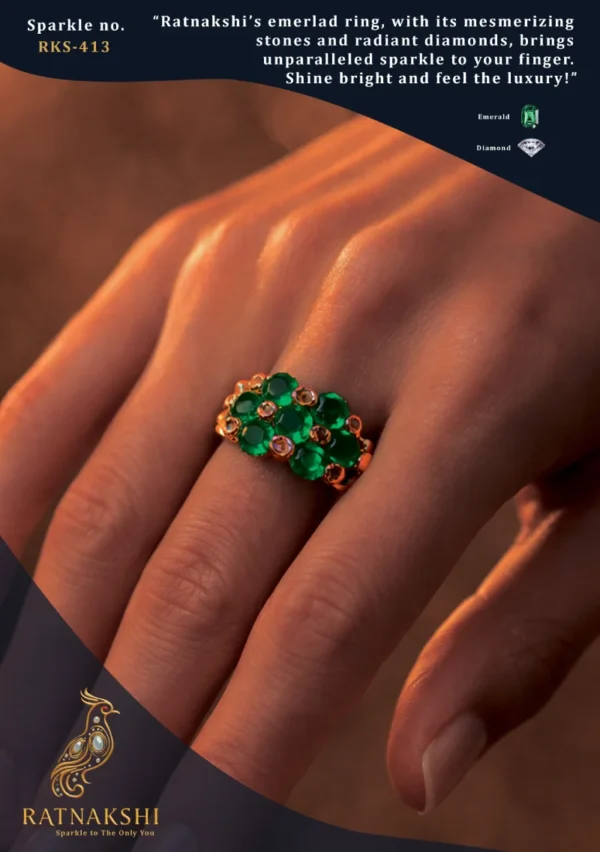 Ratnakshi Emerald Ring Ratnakshi Ring Silver Ring Honey-combed Ring