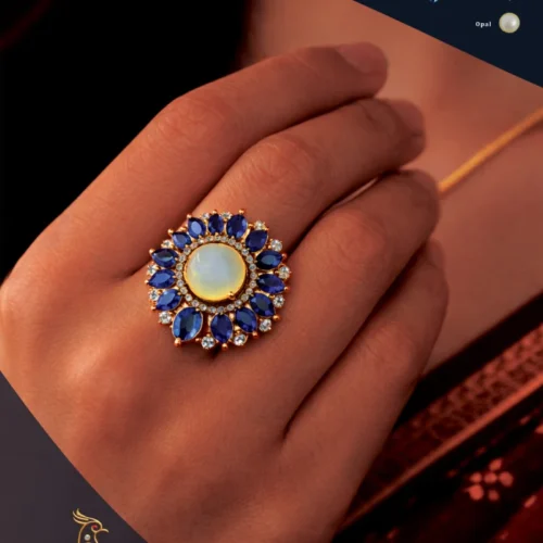 Ratnakshi Ring Blue Sapphire Ring Opal Ring Ratnakshi Flower Ring Silver Ring
