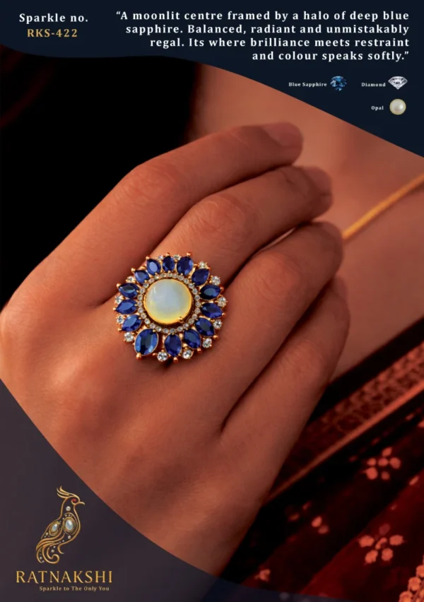 Ratnakshi Ring Blue Sapphire Ring Opal Ring Ratnakshi Flower Ring Silver Ring