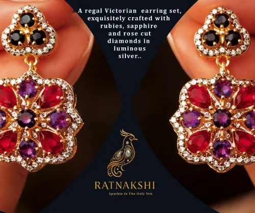 Ratnakshi Earrings Fine Silver Earrings Ruby Earrings in Silver