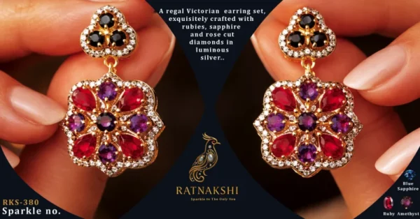 Ratnakshi Earrings Fine Silver Earrings Ruby Earrings in Silver