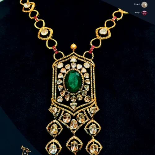 Ratnakshi Necklace Temple Jewelry Emerald Necklace Temple Necklace Emerald Jewelry in Silver