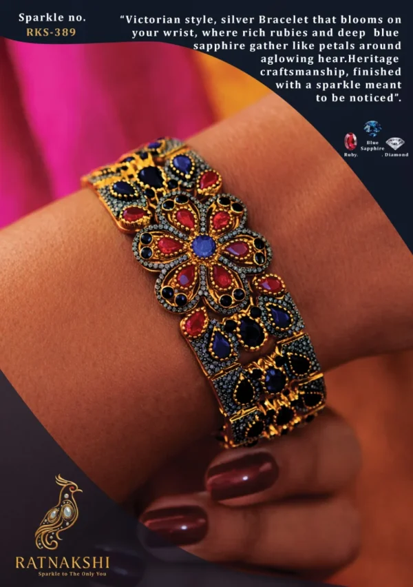 Ratnakshi Bangle Multi-color Bangle in Silver Victorian Bangle in Silver