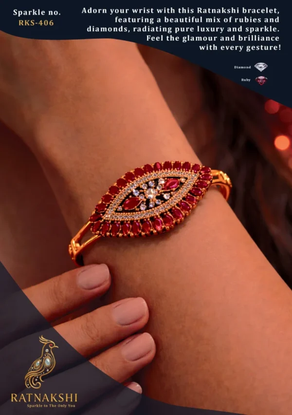 Ratnakshi Bracelet, Silver Bracelet, Ruby & Diamond Bracelet, Modern Bracelet