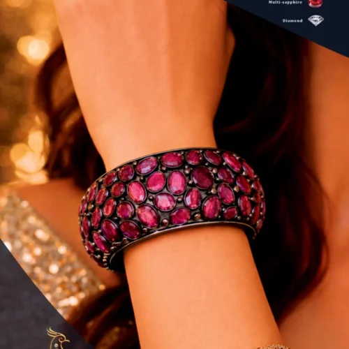 Ratnakshi Bangle Silver Bangle Multi-sapphire Bangle In Silver