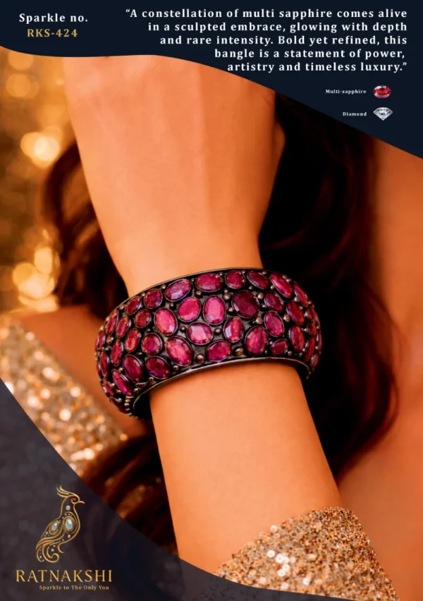 Ratnakshi Bangle Silver Bangle Multi-sapphire Bangle In Silver