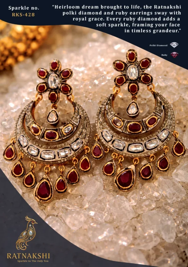 Ratnakshi Earrings Chandbaali in Silver Ruby Earrings in Silver Traditional Earrings
