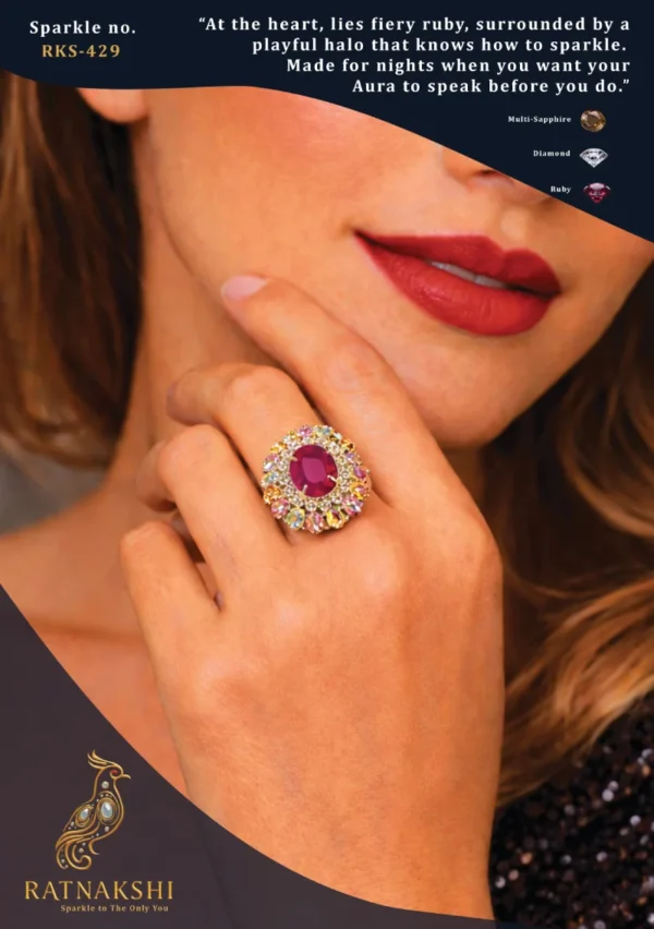 Ratnakshi Ring Multi-Sapphire & Ruby Ring Silver Ring