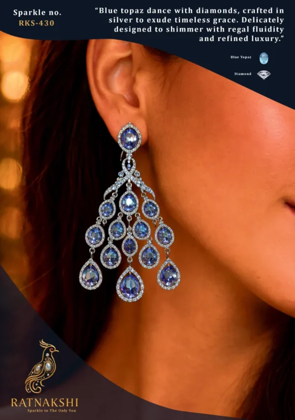 Ratnakshi Earring Blue Topaz Earring Hanging Earrings in Silver Fine Silver Jewelry
