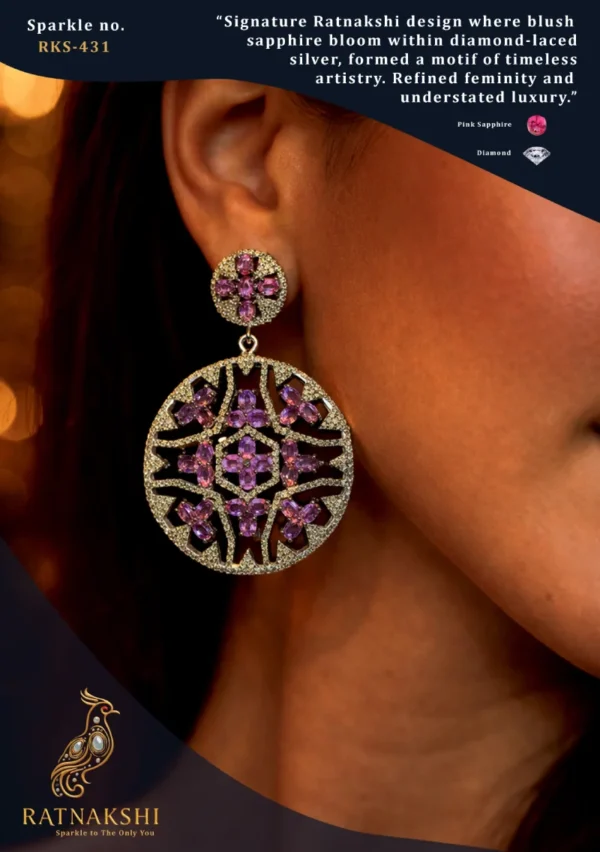 RKS-431 Ratnakshi Earrings Sapphire Earrings in Silver Hanging Earrings in Silver Fine Silver Jewellery