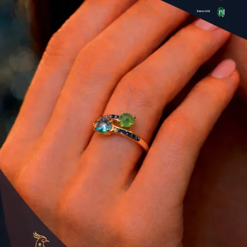 Ratnakshi Ring Blue Topaz & Emerald Ring Silver Ring