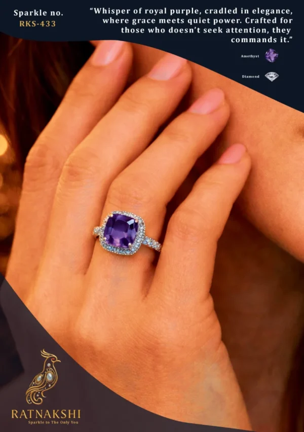 Ratnakshi Ring Amethyst & Diamond Ring Silver Ring