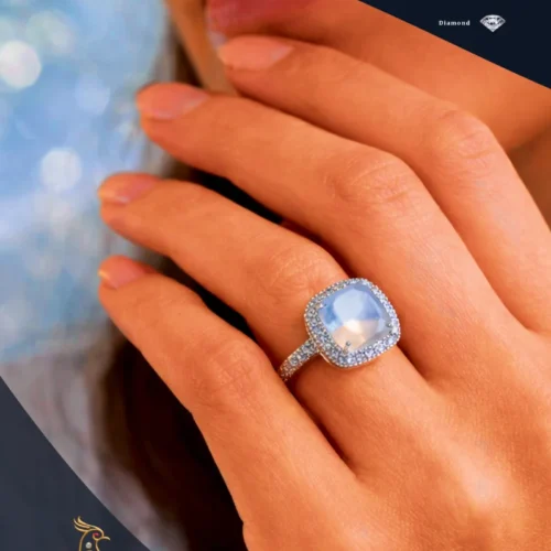 Ratnakshi Ring Rainbow moonstone & Diamond Ring Silver Ring