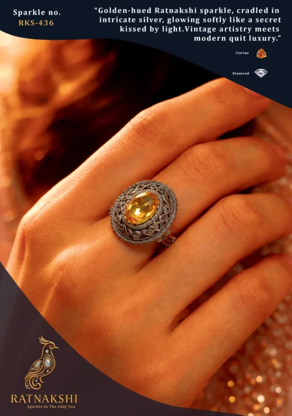 Ratnakshi Ring, Citrine Ring, Silver Ring
