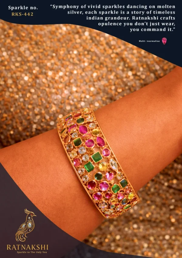 Ratnakshi Bangles Multi-tourmaline Bangles Silver Bangles Muti-color Bangles