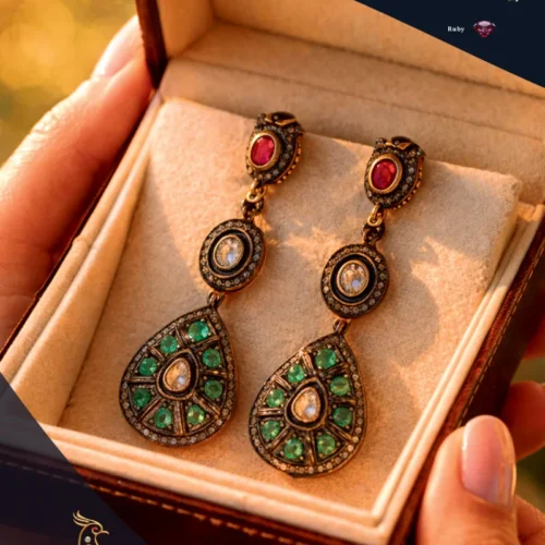 Ratnakshi Earrings Silver Earrings Ruby, Emerald & Diamond Earrings
