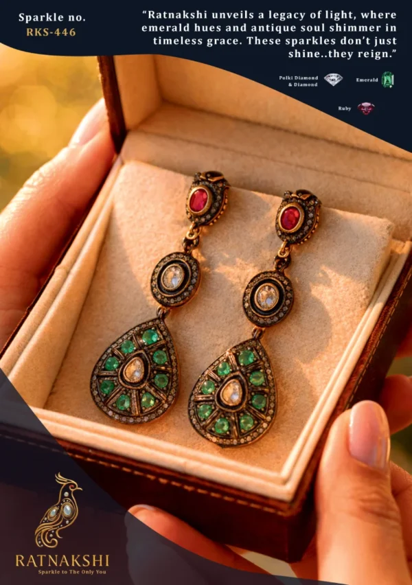 Ratnakshi Earrings Silver Earrings Ruby, Emerald & Diamond Earrings