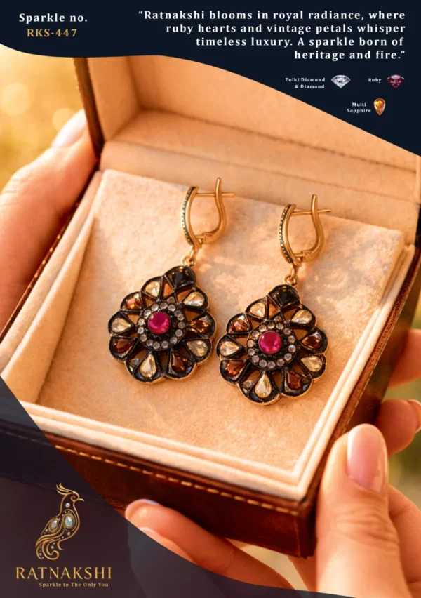 Ratnakshi Earrings Silver Earrings Ruby Multi - Sapphire Earrings Polki Diamonds & Diamonds Earrings