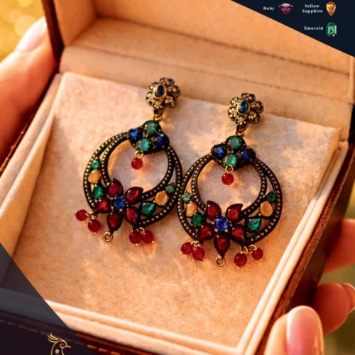 Ratnakshi Earrings Silver Earrings Muti-color Earrings