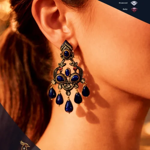 Ratnakshi Earring Hanging Earring in Silver Blue Sapphire Earrings Fine Silver Jewelry