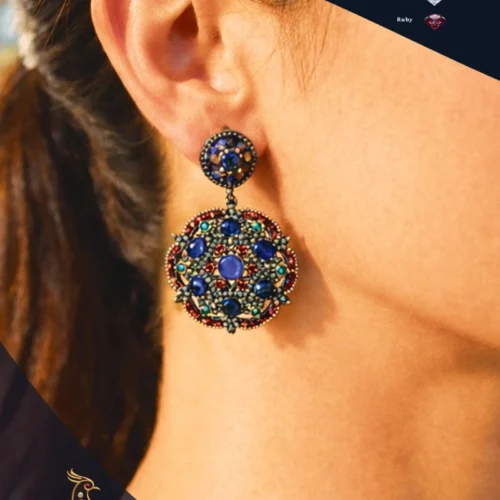 Ratnakshi Earrings Mutli-color Victorian Drop Earrings in Silver