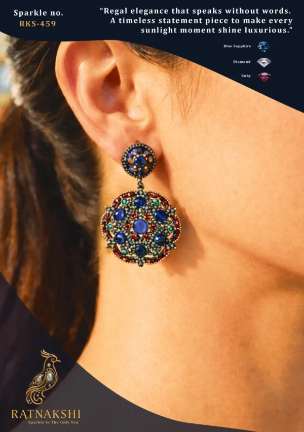 RKS-459 Ratnakshi Earrings Mutli-color Victorian Drop Earrings in Silver