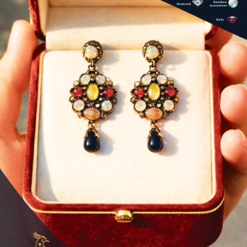Ratnakshi Drop Earrings in Silver Muti-color Victorian Drop Earrings in Silver