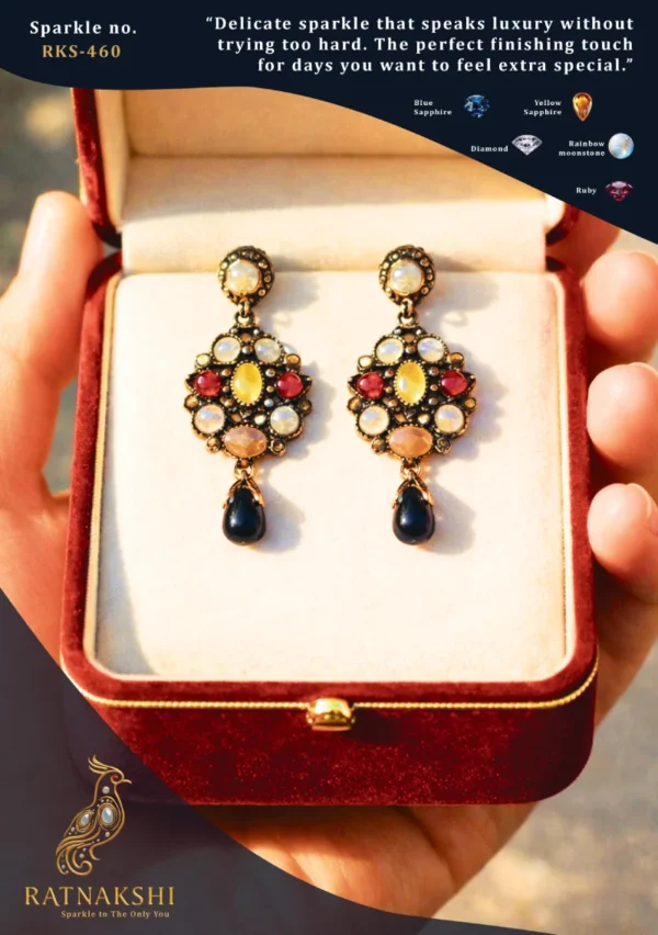 RKS-460 Ratnakshi Drop Earrings in Silver Muti-color Victorian Drop Earrings in Silver