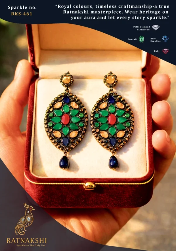 RKS-461 Ratnakshi Earrings Multi-color oval Victorian earrings