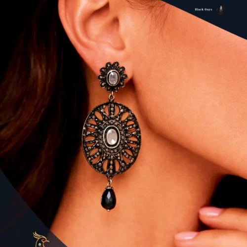 RKS-463 Ratnakshi Earrings, Victorian Oval-Shaped Drop Earrings in Silver