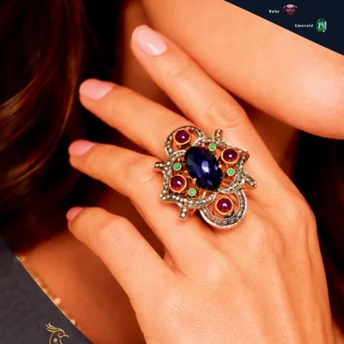 Ratnakshi Ring Multi-colored Cocktail Rings in Silver
