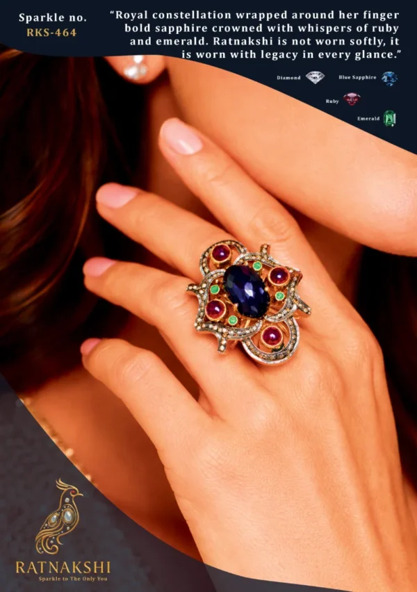 Ratnakshi Ring Multi-colored Cocktail Rings in Silver