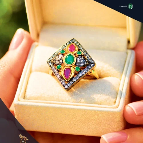 Ratnakshi Ring Multi-color Victorian Ring in Silver