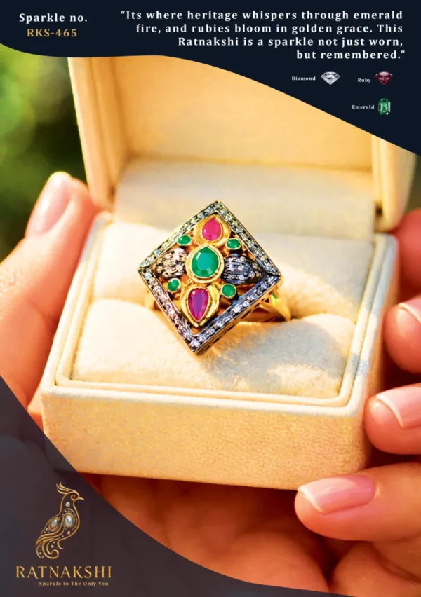 RKS-465 Ratnakshi Ring Multi-color Victorian Ring in Silver
