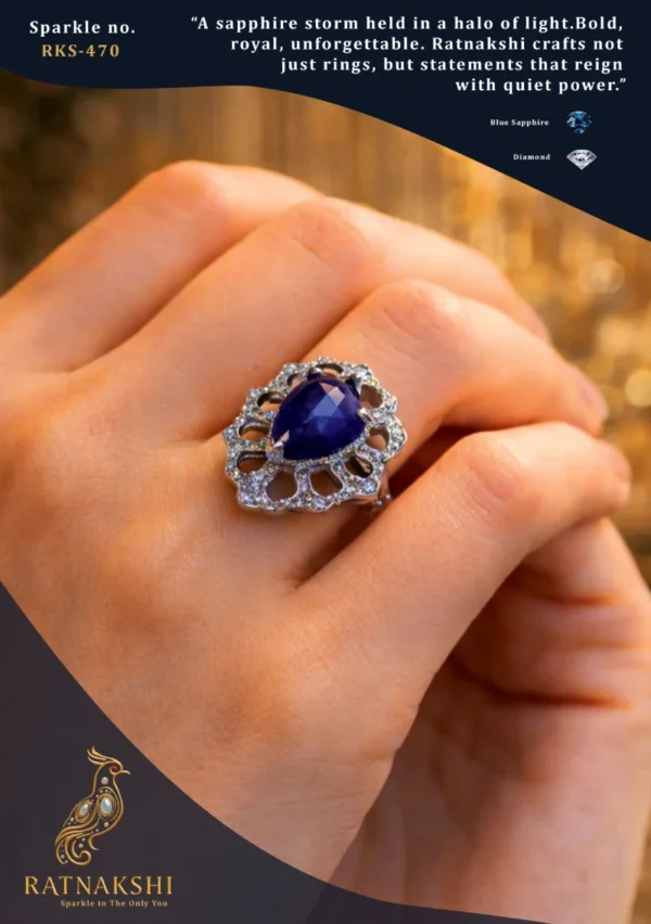RKS-470 Ratnakshi Ring Blue Sapphire Ring in Silver