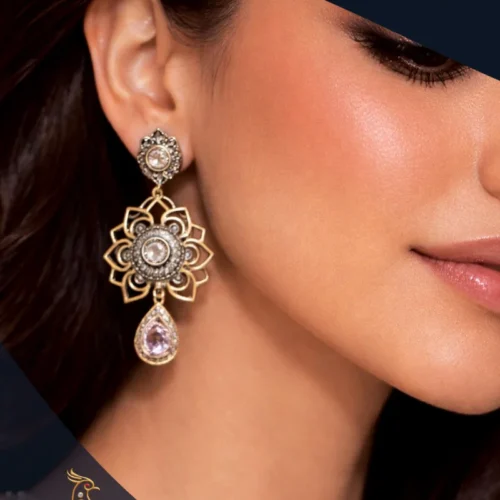 RKS-475 Ratnakshi Earrings Diamonds Hanging Earrings in Silver