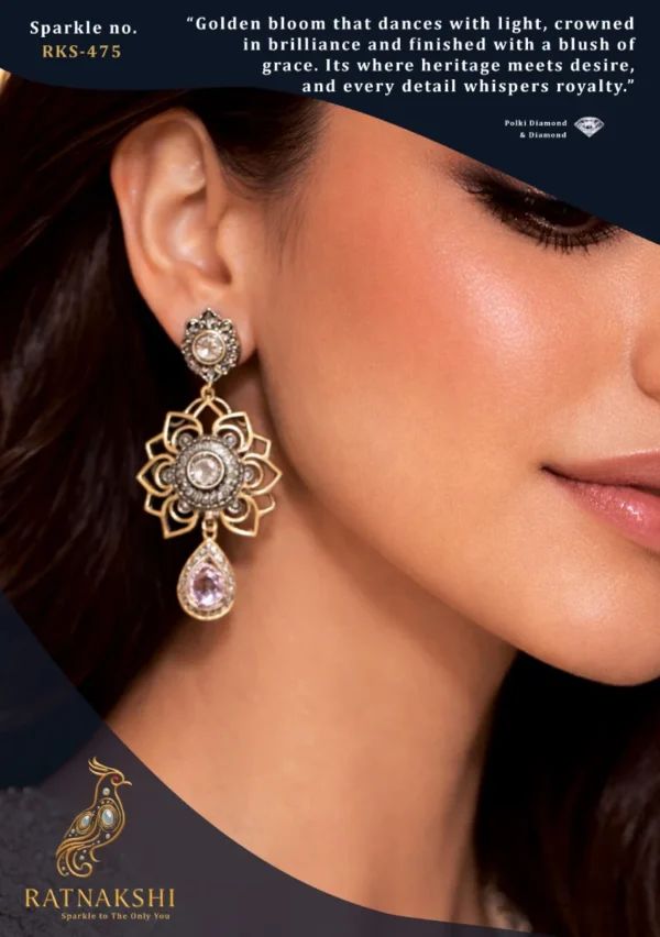 Ratnakshi Earrings Diamonds Hanging Earrings in Silver