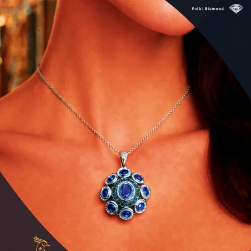 Ratnakshi Pendant Blue sapphire Pendant Fine Silver Jewelry