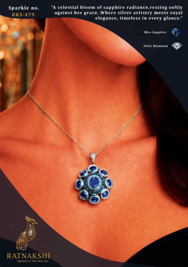Ratnakshi Pendant Blue sapphire Pendant Fine Silver Jewelry