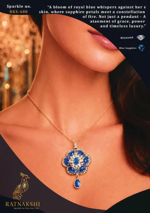 Ratnakshi Pendant Blue Sapphire Pendant in Silver Fine Silver Jewelry