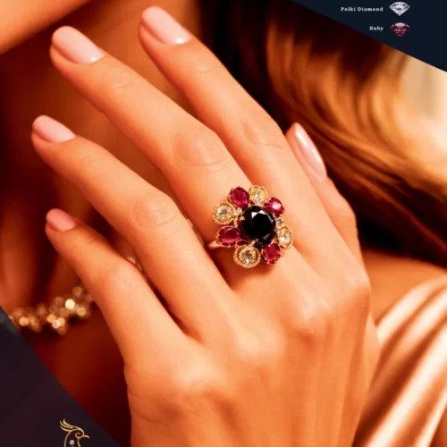Ratnakshi Ring Flower shaped Ring Multi-Color Ring in Ring