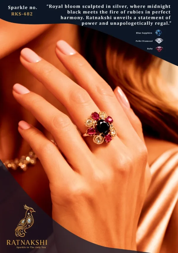 Ratnakshi Ring Flower shaped Ring Multi-Color Ring in Ring